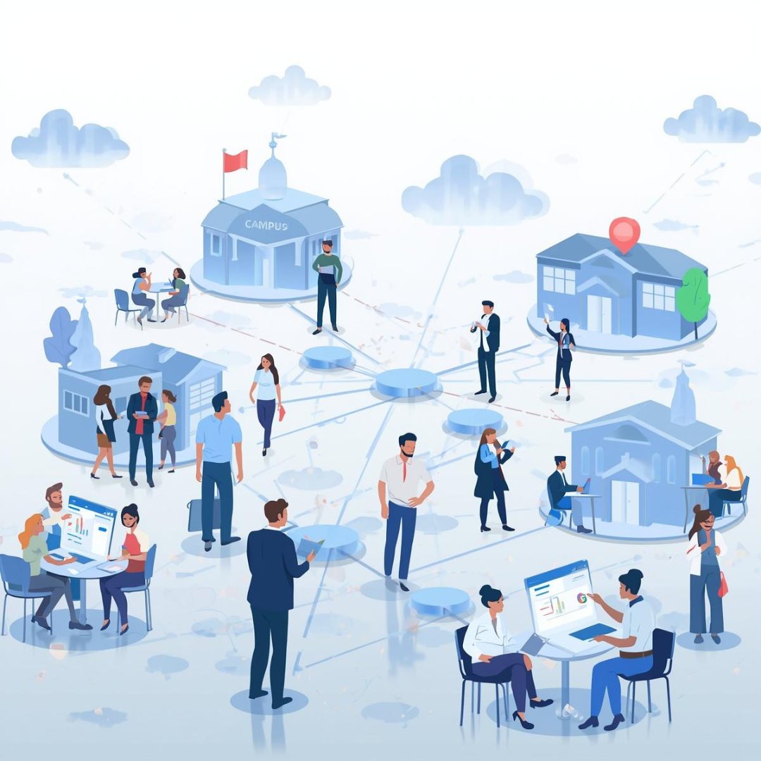 Multi-campus student information system dashboard showing unified course management across multiple locations